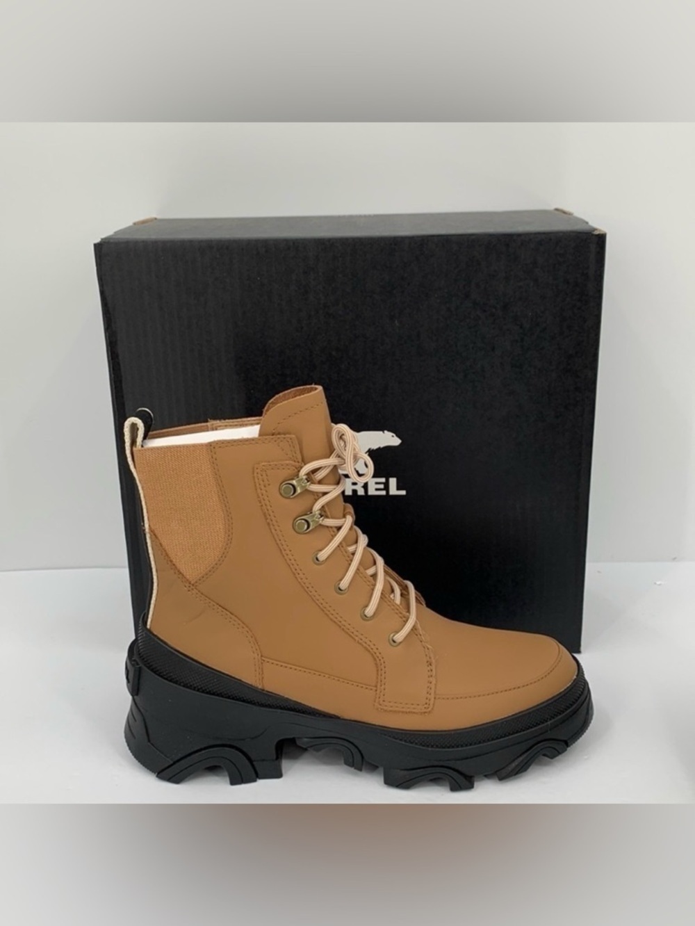 Sorel Brex lace boots Tawny Buff leather waterproof chunky platform shoe new 10